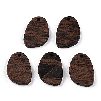 Natural Wenge Wood Pendants, Undyed, Oval Charms, Coconut Brown, 21x16x3.5mm, Hole: 2mm