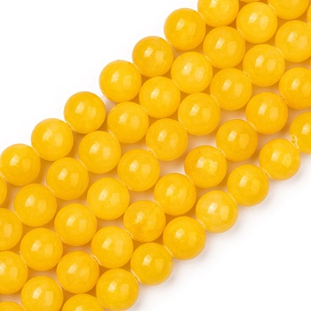 Natural Mashan Jade Beads Strands, Dyed, Round, Gold, 10mm, Hole: 1.2mm, about 42pcs/strand, 16 inch