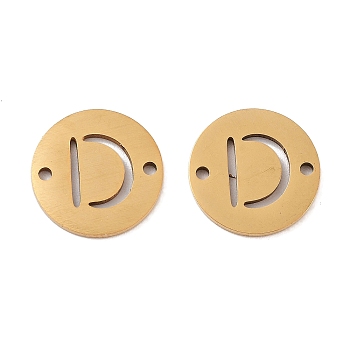 Vacuum Plating 201 Stainless Steel Hollow Flat Round Links, Letter Connector Charms, Real 18K Gold Plated, Letter D, 12x1mm, Hole: 1.2mm