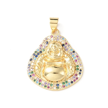 Rack Plating Brass Micro Pave Cubic Zirconia Pendants, Long-Lasting Plated, Cadmium Free & Lead Free, Buddha, Real 18K Gold Plated, 21x24.5x4.5mm, Hole: 4x3.5mm
