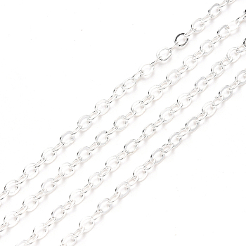 3.28 Feet Brass Cable Chains, Soldered, Flat Oval, Silver, 2.2x1.9x0.3mm, Fit for 0.6x4mm Jump Rings