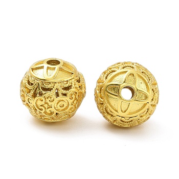 Rack Plating Brass Beads, Long-Lasting Plated, Lead Free & Cadmium Free, Round with Flower, Matte Gold Color, 10x9.5mm, Hole: 1.8mm