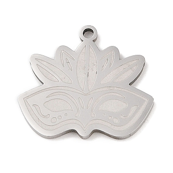 Carnival 304 Stainless Steel Pendants, Mask Charm, Stainless Steel Color, 21x23.5x1.5mm, Hole: 1mm