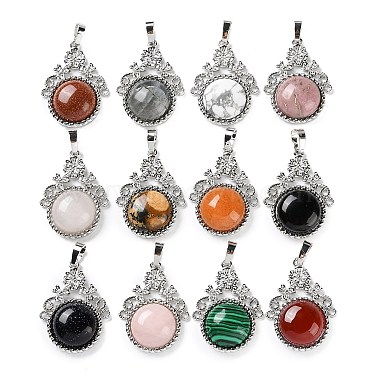 Platinum Flat Round Mixed Stone Pendants