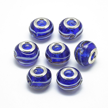 13mm Blue Rondelle Lampwork+Brass Core Beads