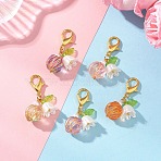 Acrylic Leaf & Baking Paint Golden Metal Enlaced Glass Pendant Decorations, Zinc Alloy Lobster Claw Clasps Charms for Bag Ornaments, Mixed Color, 36.5mm(HJEW-JM04640)