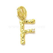 Rack Plating Brass Micro Pave Cubic Zirconia European Dangle Charms, Large Hole Letter Pendant, Real 18K Gold Plated, Long-Lasting Plated, Cadmium Free & Lead Free, Letter F, 25mm, Charm: 18.5x10x2mm, Hole: 4x2.5mm(KK-L210-015G-F)