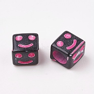 Black Craft Acrylic Beads, Cube with Mixed Expression,Black, 6x6x6mm, Hole: 3.5mm, about 1200pcs/200g(MACR-SZ0001-36A)