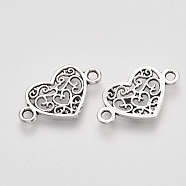 Tibetan Style Alloy Links connectors, Heart, Cadmium Free & Lead Free, Antique Silver, 12x21x1.5mm, Hole: 1.8mm(X-TIBEP-S319-035AS-RS)