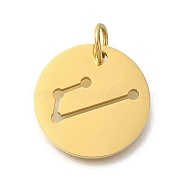 Ion Plating(IP) 304 Stainless Steel Pendants, with Jump Ring, Laser Cut, Flat Round with Constellation Charm, Real 18K Gold Plated, Aries, 20x1.5mm, Hole: 5mm(STAS-M074-02G-G)