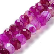 Natural Banded Agate/Striped Agate Beads Strands, Dyed & Heated, Faceted Rondelle, Medium Violet Red, 8~8.5x5~5.5mm, Hole: 1mm, about 72pcs/strand, 15.24~15.35''(38.7~39cm)(G-E605-A02-02A)