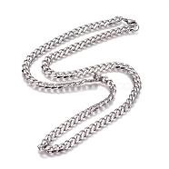 304 Stainless Steel Cuban Link Chain Necklaces, with Lobster Claw Clasps, Stainless Steel Color, 23.4 inch(59.5cm), 7mm(NJEW-L159-02A-P)