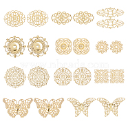 Brass Filigree Joiners Links, Mixed Shapes, Golden, 66pcs/box(KK-PH0004-64)