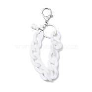 Acrylic Curb Chain Keychain, with Resin Bear Charm and Alloy Split Key Rings, White, 17.7~18cm(KEYC-JKC00632-02)