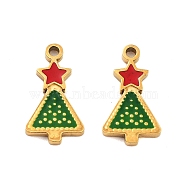 Ion Plating(IP) 304 Stainless Steel Pendants, Christmas Theme Enamel Charms, Golden, Christmas Tree, 13.5x7.5x1mm, Hole: 1.2mm(STAS-S140-02C)