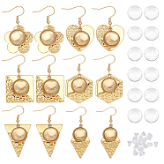 6 Pairs 6 Styles Blank Glass Dome Dangle Earrings, Rhombus & Flower & Hexagon & Heart 304 Stainless Steel Drop Earrings for Women, Golden, 37~48mm, Pin: 0.7mm, 1 Pair/style(EJEW-AB00003)