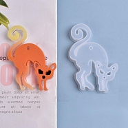 Halloween DIY Cat Shape Pendant Silicone Molds, Resin Casting Molds, For UV Resin, Epoxy Resin Jewelry Making, White, 85x58x11mm, Hole: 3mm, Inner Size: 77x54mm(DIY-P006-40)