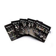 Mixed 316L Surgical Stainless Steel Dangle Belly Button Rings, with Alloy Rhinestone Charms, Mixed Color, 25x8~10mm, Bar Length: 7/16"(11mm), Pin: 15 Gauge(1.5mm), about 12pcs/board(AJEW-P003-M)