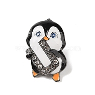 Zinc Alloy Rhinestone Brooches, Enamel Pins, Penguin, Black, 30.5x19.5x5.5mm(JEWB-E037-02B-03)