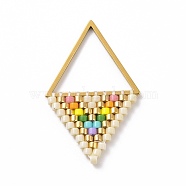 Handmade MIYUKI Japanese Seed Loom Pattern Seed Beads, Rhombus Pendants, Colorful, 30x18x1.5mm, Hole: 13x15mm(PALLOY-MZ00055-01)