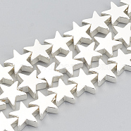Electroplate Non-magnetic Synthetic Hematite Beads Strands, Star, Silver Plated, 8x8x2.5mm, Hole: 1mm, about 63pcs/strand, 15.7 inch(G-T061-90S)