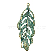 Tibetan Style Alloy Pendants, Feather, Antique Bronze & Green Patina, 71x25x2mm, Hole: 2mm(PALLOY-YW0001-34)