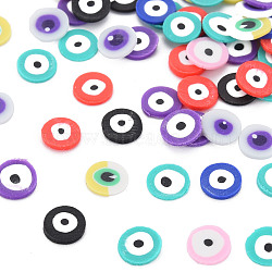 Handmade Polymer Clay Cabochons, Flat Round with Evil Eye, Mixed Color, 5~6x0.5~1mm, about 50000pcs/1000g(CLAY-N006-112)