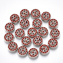 Alloy Enamel Cabochons, Fit Floating Locket Charms, Flat Round with Peace Sign, Red, Platinum, 8x1.5mm(PALLOY-T054-85)