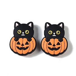 Halloween Theme Silicone Focal Beads, Cat Shape, Cat Shape, 30x23.5x9.5mm, Hole: 2mm(SIL-M005-04A)