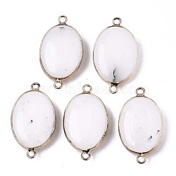 Natural White Jade Links Connectors, with Edge Light Gold Plated Brass Findings, Oval, 34x19x7mm, Hole: 2mm(G-S359-098)