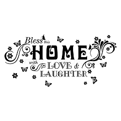 PVC Wall Stickers, for Wall Decoration, Word Bless this HOME with LOVE & LAUGHTER, Floral Pattern, 24x77cm(DIY-WH0228-382)