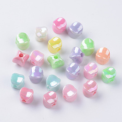 Opaque Acrylic Beads, AB Color Plated, Cube, Mixed Color, 8.5x8.5x9mm, Hole: 2mm, about 1350pcs/500g(MACR-Q239-004B)