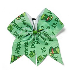 Saint Patrick's Day Big Bowknot Polyester Elastic Hair Ties, Hair Accessories for Girls or Women, Hat, 180x176.5x17.5mm(OHAR-H011-01F)