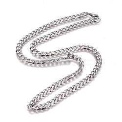 Non-Tarnish 304 Stainless Steel Cuban Link Chain Necklaces, with Lobster Claw Clasps, Stainless Steel Color, 23.4 inch(59.5cm), 7mm(NJEW-L159-02A-P)