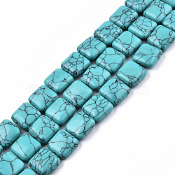 Synthetic Turquoise Beads Strands, Square, 14x14x5.5mm, Hole: 1.2mm, about 28pcs/strand, 15.16 inch~15.35 inch(38.5~39cm)(G-N326-140C)