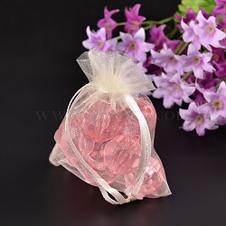 Organza Bags, with Ribbons, Creamy White, 9x7cm(OP-9x7cm-1)