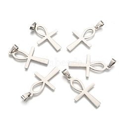 304 Stainless Steel Pendants, Ankh Cross, Stainless Steel Color, 44.5x27x1.5mm, Hole: 5x9mm(STAS-D147-15)