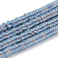 Electroplate Non-magnetic Synthetic Hematite Beads Strands, Flower, Blue Plated, 3.5~4x1mm, Hole: 1mm, about 370~385pcs/strand, 15.7 inch(G-T061-134A)