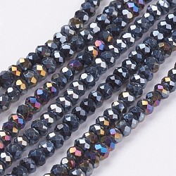 Electroplate Glass Beads Strands, AB Color Plated, Faceted Rondelle, Black, 3x2mm, Hole: 0.5mm, about 165~170pcs/strand, 16.7 inch(EGLA-R048-2mm-02)
