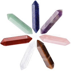 Beebeecraft 7 Chakra Faceted Natural Mixed Stones Double Terminated Points Healing Stones, Reiki Energy Balancing Meditation Therapy Wand, for Wire Wrapped Pendants Making, No Hole/Undrilled, 32~35x9x9mm, 1pc/style(G-BBC0001-48)