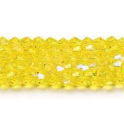 Transparent Electroplate Glass Beads Strands, AB Color Plated, Faceted, Bicone, Yellow, 2.9~3.3x2.5mm, Hole: 0.7mm, about 145~150pcs/strand, 16.34~16.54 inch(41.5~42cm)(EGLA-A039-T2mm-L21)