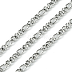304 Stainless Steel Figaro Chains, Unwelded, with Spool, Stainless Steel Color, 5.5x3x1mm, 4x3x1.5mm, about 32.81 Feet(10m)/Roll(CHS-K018-03P)