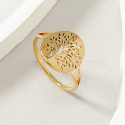 Tree of Life 201 Stainless Steel Finger Rings, Golden, US Size 9(18.9mm)(FS-WG3B6B9-02)