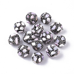 Polymer Clay Rhinestone Beads, with Shell Chips, Round, Misty Rose, 16~18mm, Hole: 1.6mm(RB-S055-23L)