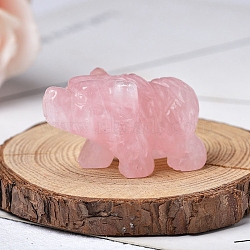 Natural Rose Quartz Carved Bear Figurines, for Home Office Desktop Feng Shui Ornament, 40x25mm(PW-WG26980-02)