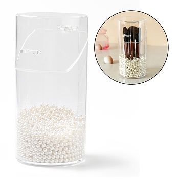 Flip Cover Column Plastic Pen Holder, for Makeup Brush Storage Organizer, with Plastic Pearl inside, Clear, 9.9x20.9cm