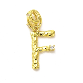 Rack Plating Brass Micro Pave Cubic Zirconia European Dangle Charms, Large Hole Letter Pendant, Real 18K Gold Plated, Long-Lasting Plated, Cadmium Free & Lead Free, Letter F, 25mm, Charm: 18.5x10x2mm, Hole: 4x2.5mm