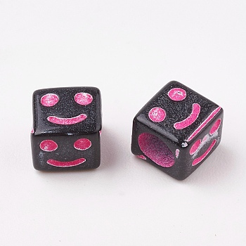 Black Craft Acrylic Beads, Cube with Mixed Expression,Black, 6x6x6mm, Hole: 3.5mm, about 1200pcs/200g