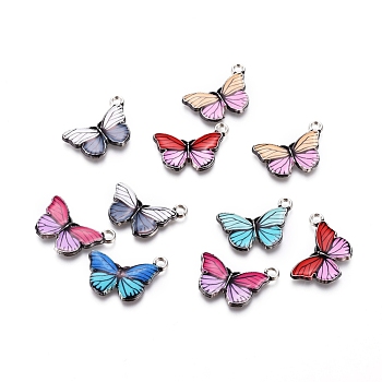 Antique Silver Plated Alloy Pendants, with Enamel, Butterfly, Mixed Color, 15x20x2mm, Hole: 1.8mm