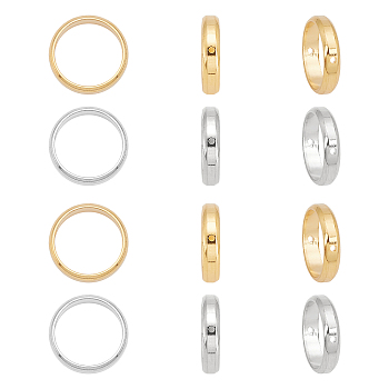 12pcs 2 Colors 304 Stainless Steel Bead Frames, Ring, Golden & Stainless Steel Color, 14x3mm, Hole: 1mm, 6pcs/color